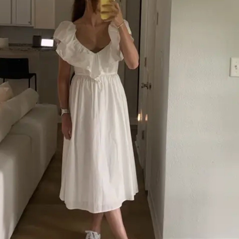 Adam Lippes White Midi Dress SIZE 4 Cottage Cotton Sundress Party Designer $430