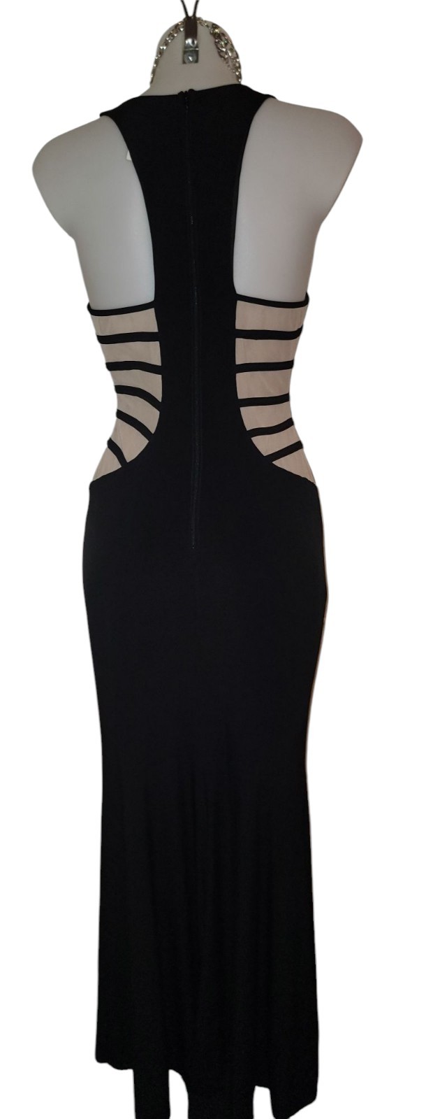 90s Y2k Black Mesh Cut-out Razor Back Grunge Witchy Goth Retro Maxi Dress Sz 9