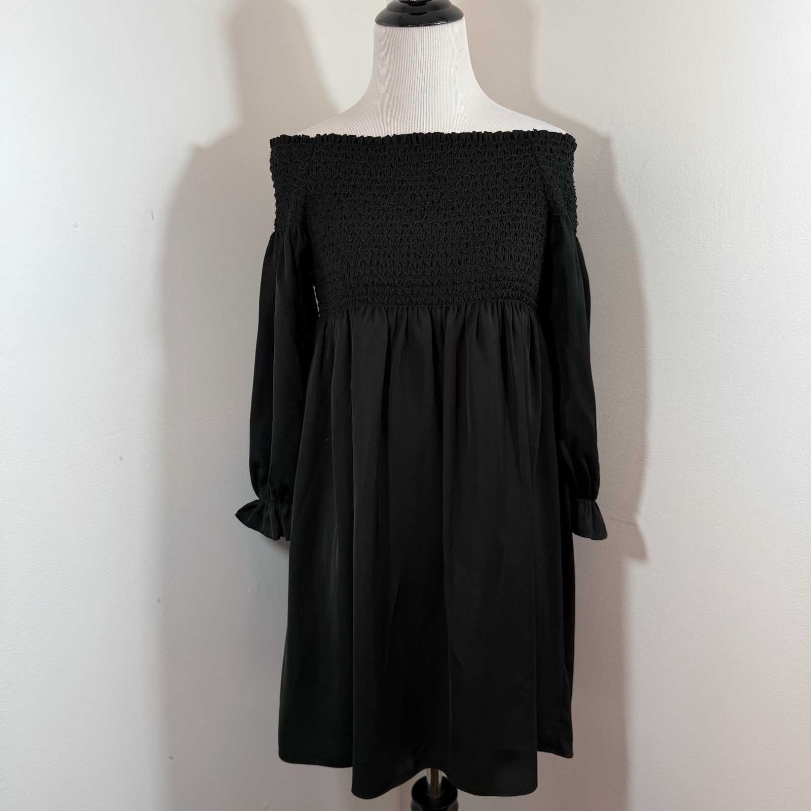 Tuckernuck Jade Melody Tam Smocked Shift Dress XS Black Satin Silky Tunic