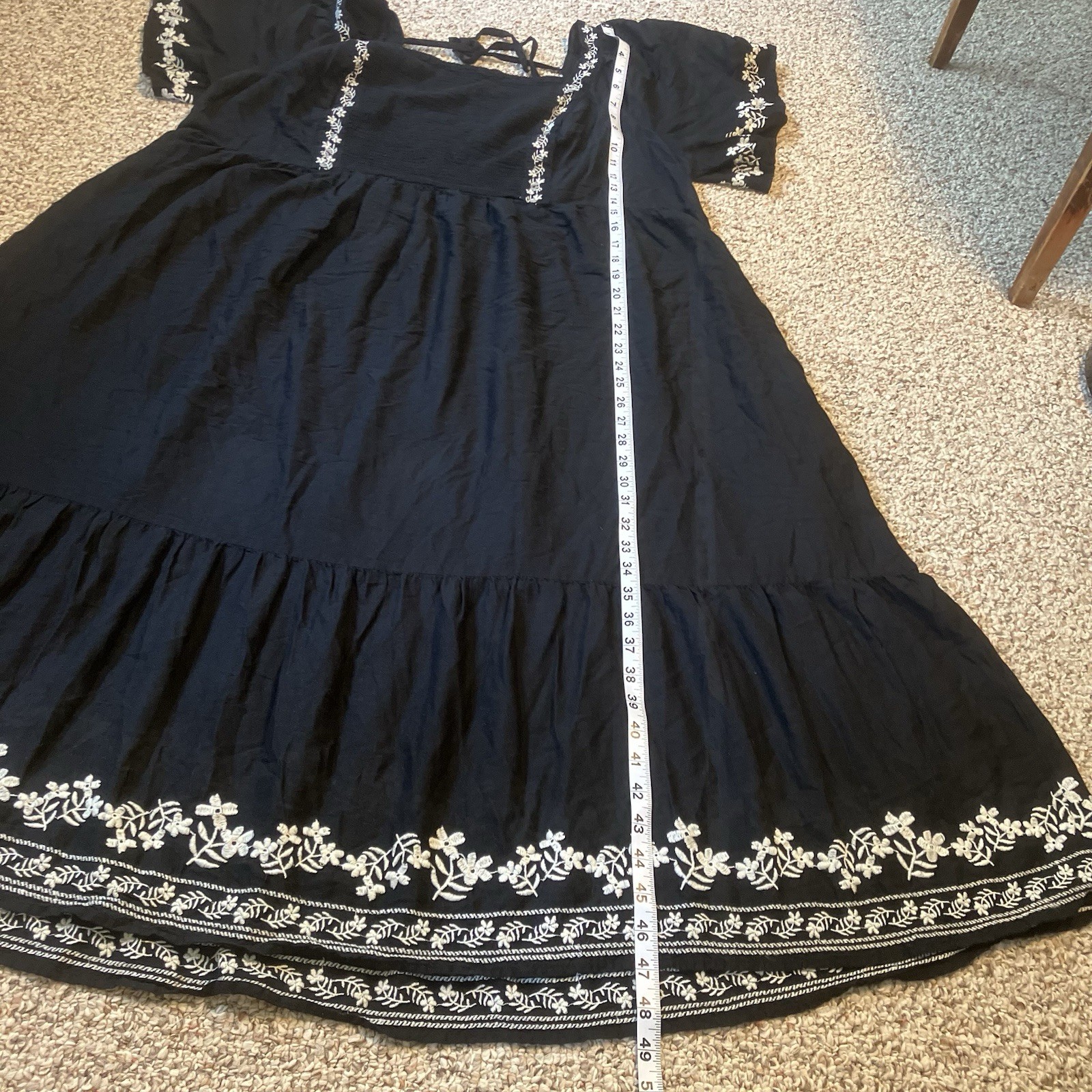 Old Navy Womens Flutter Sleeve Dress Size 3X Black White Embroidered Peasant