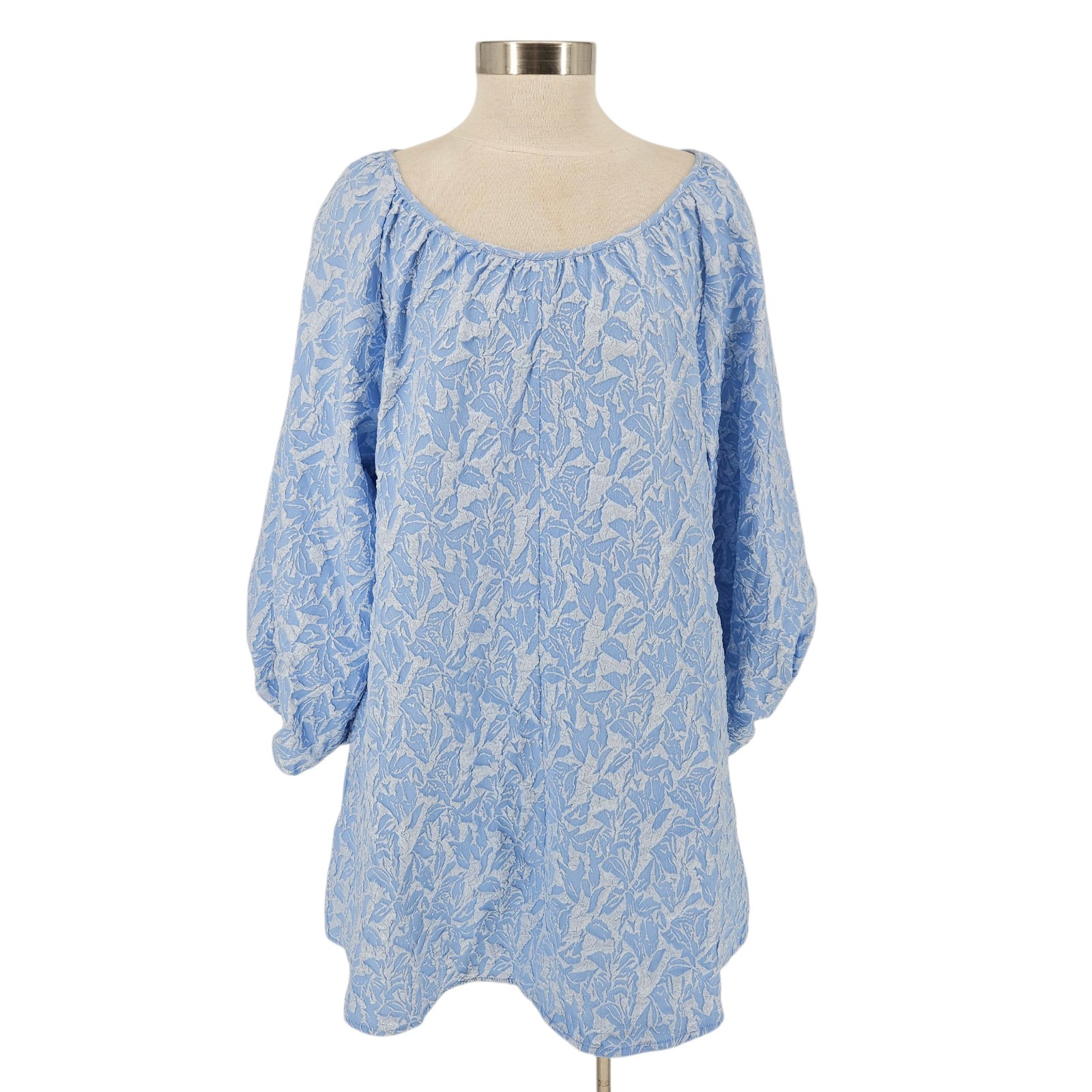 NY&C New York Company Shift Dress Blue Floral Long Sleeve Button Back NWT Medium