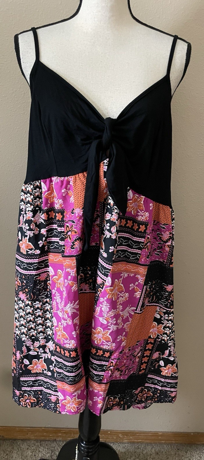 SHEIN Curve Vacy Sun Dress, NEW, Black Top Multi-Color Bottom, Size 3XL