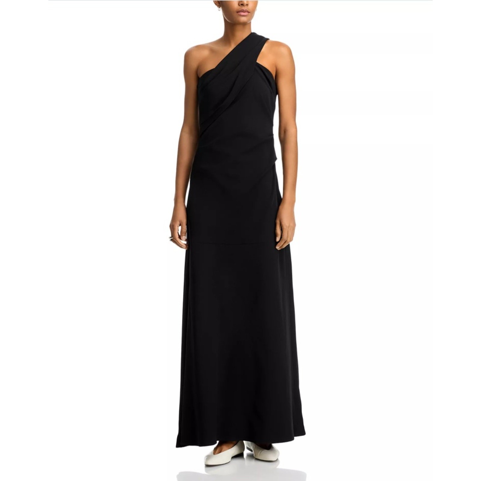 CO Women Black Wool/Viscose Stretch Asymmetric Evening Maxi Gown Dress Size XS