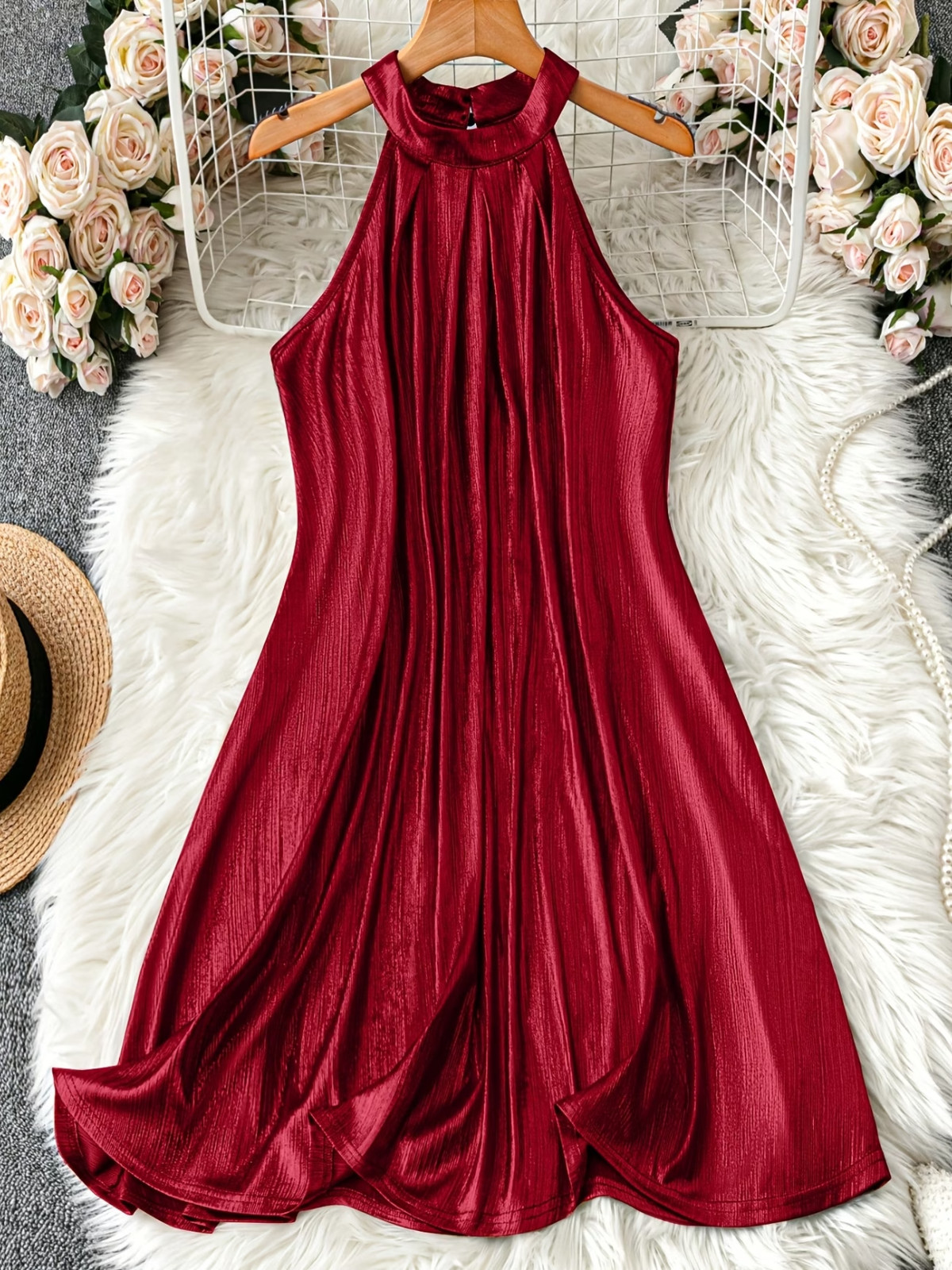 Women’s Red Backless Mini Dress A-Line Sleeveless Party Cocktail Evening