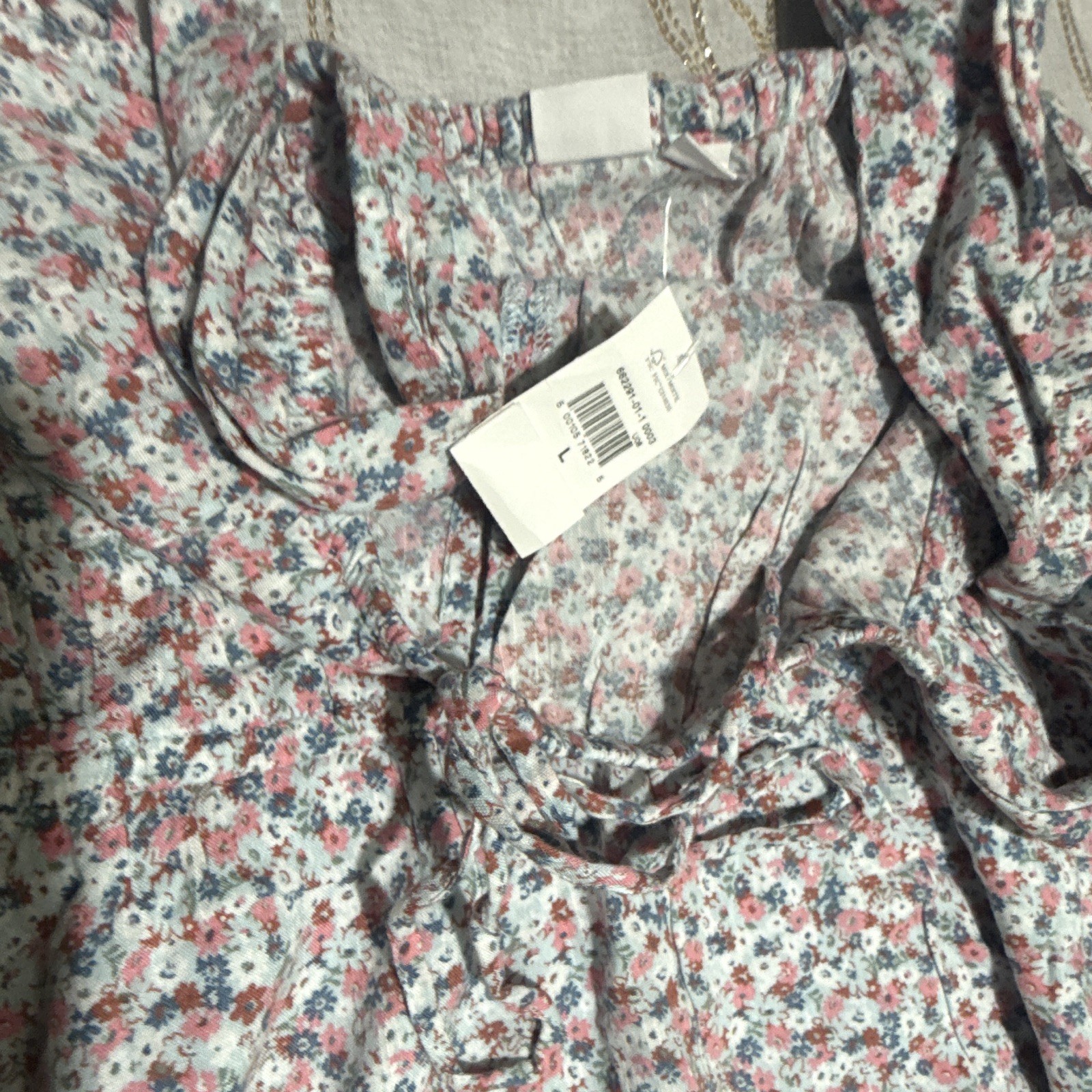 H&M Pink/Blue/White Floral Smocked Strappy Square Neck Midi Sundress Size L