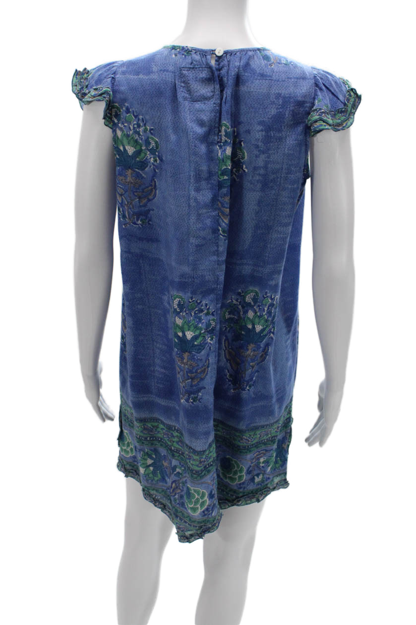 Bell Women Shift Floral Blue Short Sleeve Round Neck Dress Size S