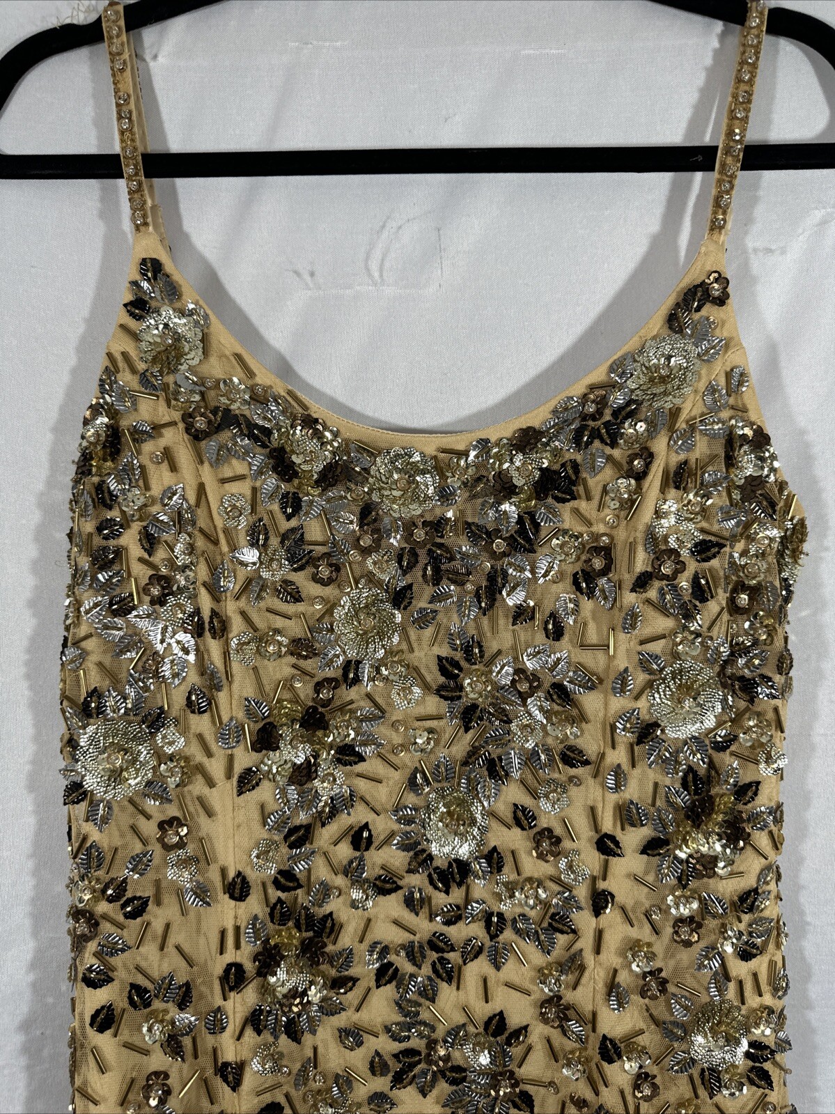 NWT Mac Duggal [ 8 ] 5477 Floral Embellished Scoop Neck Evening Gown Gold J1118