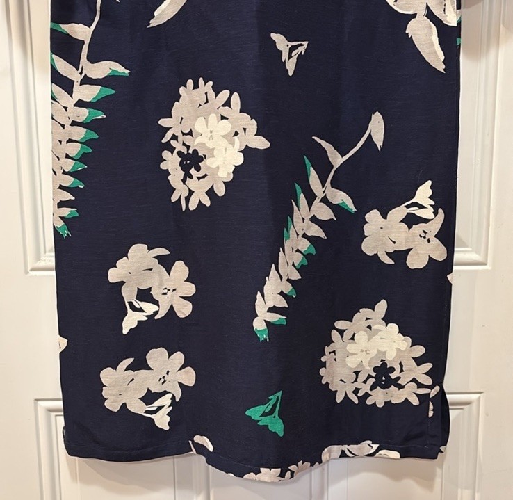 Anthropologie WHIT Silk/Linen Temple Dress in Botanical Print Navy Blue Size L