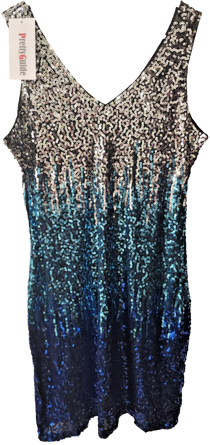 XL PrettyGuide Womens Sequin Ombre Silver and Blue Party Cocktail Dress NWT