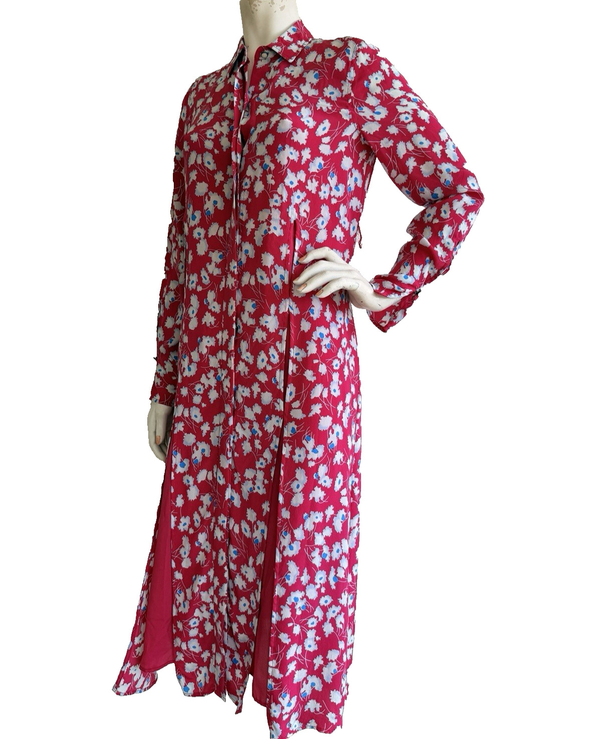 EQUIPMENT 100% Silk Floral Dress Button Front Long Sleeve Pleated Long Midi XS