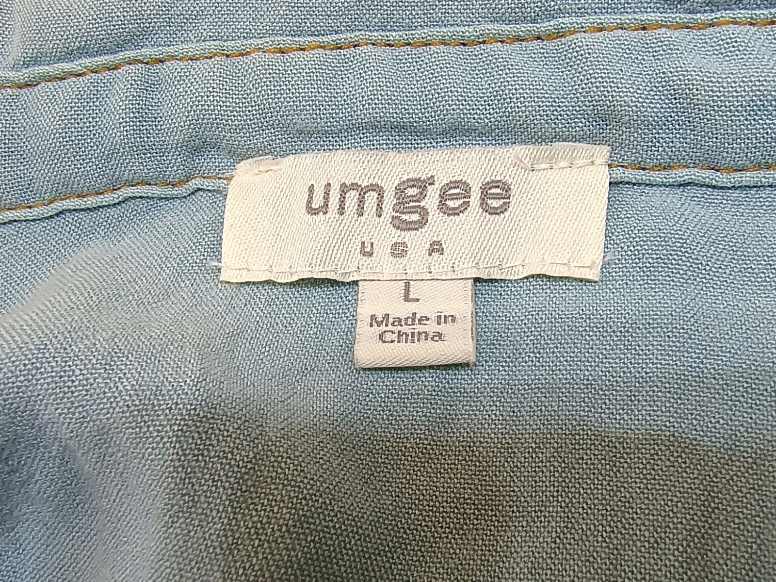 Umgee USA Button Front Shirt Dress Frayed Hem Sz L Powder Blue