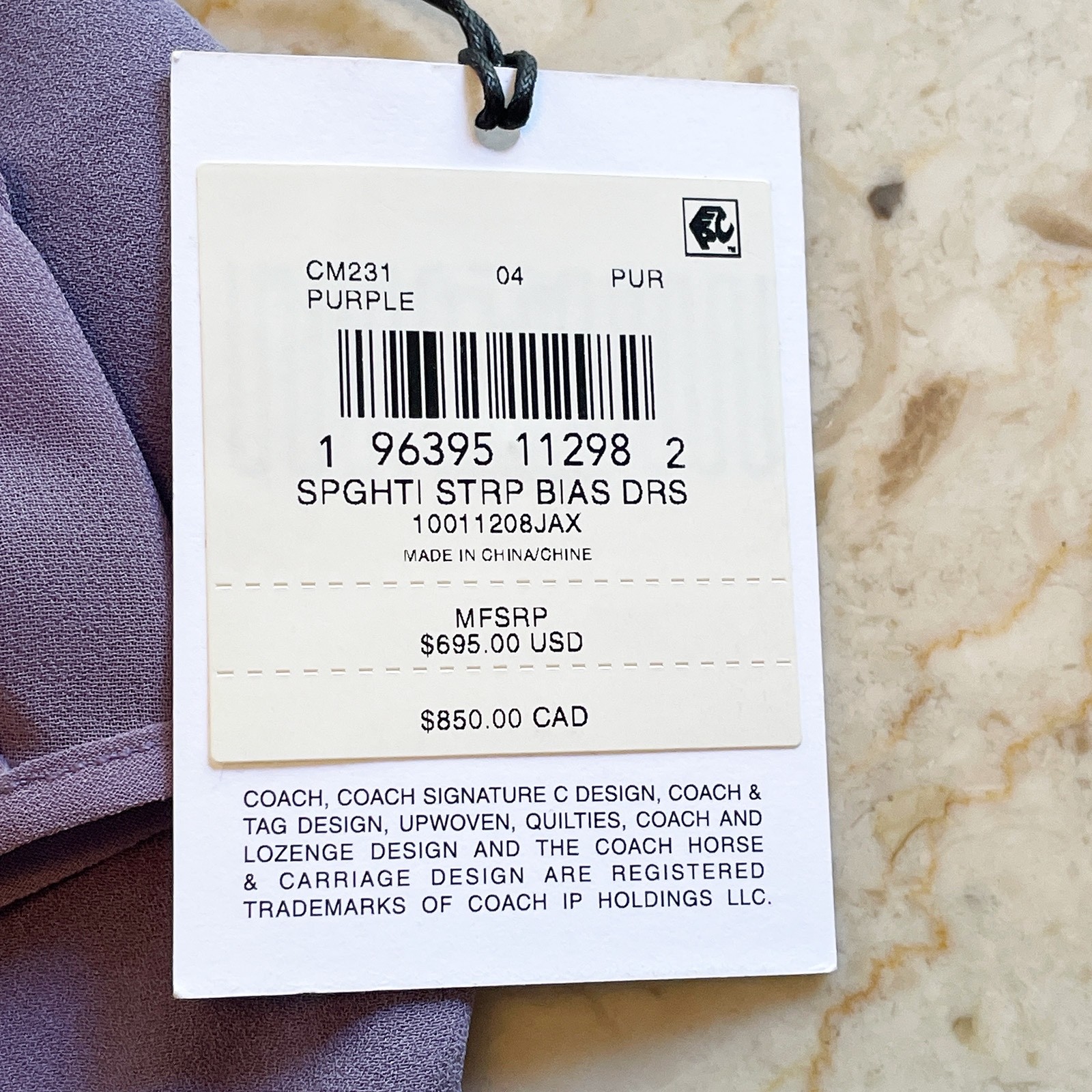 NWT Coach Silk Spaghetti Strap Maxi Dress Sz4 Lilac Purple
