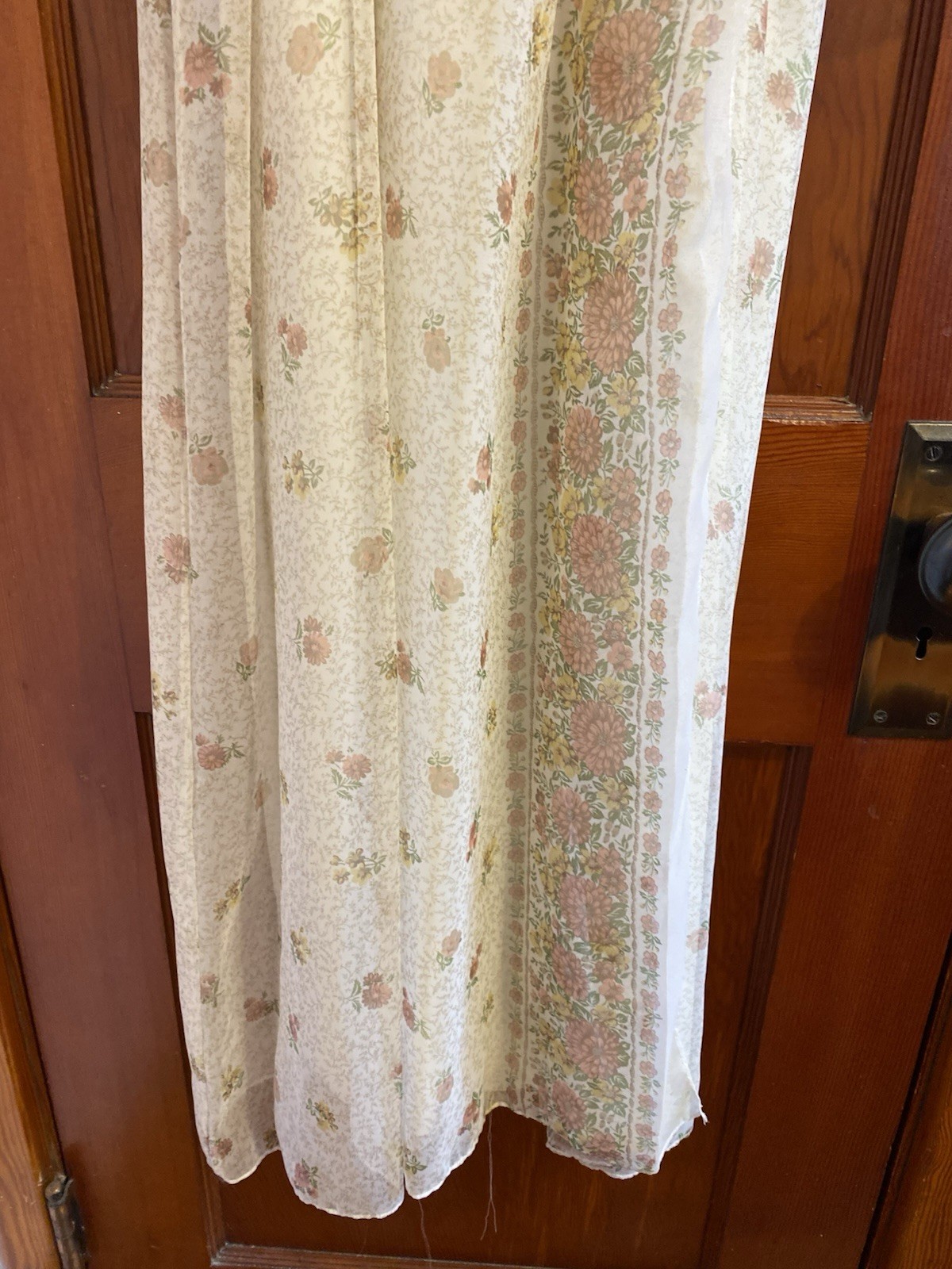 VTG 70s Handmade Chiffon Ivory Floral long Dress Gown Sheer Shawl Sleeveless XXS