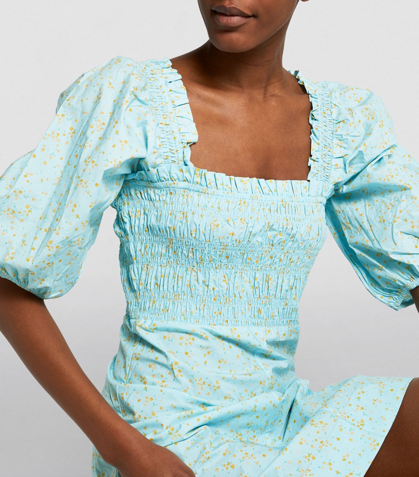 GANNI Organic Cotton Poplin Mini Shirred Dress Sustainable SSENSE 36 4 S $395