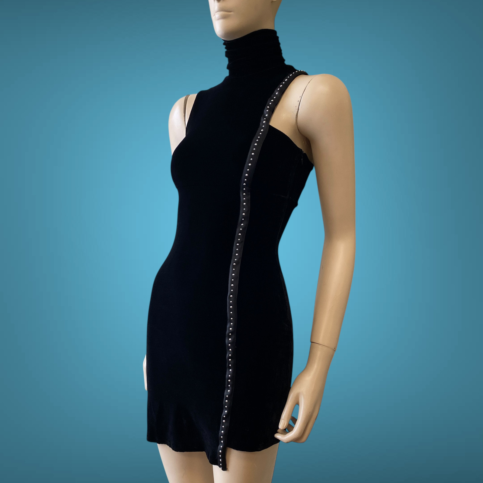 Versace Jeans Couture Y2K Black Evening Velvet Mini Dress Size XS