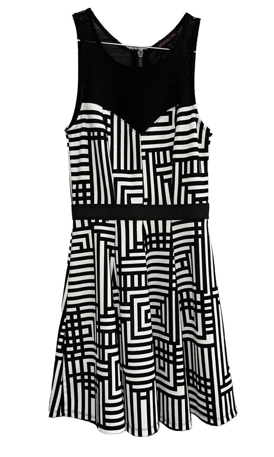 Material Girl Black White Graphic Print A-Line Party Dress Size XS X-small NWT