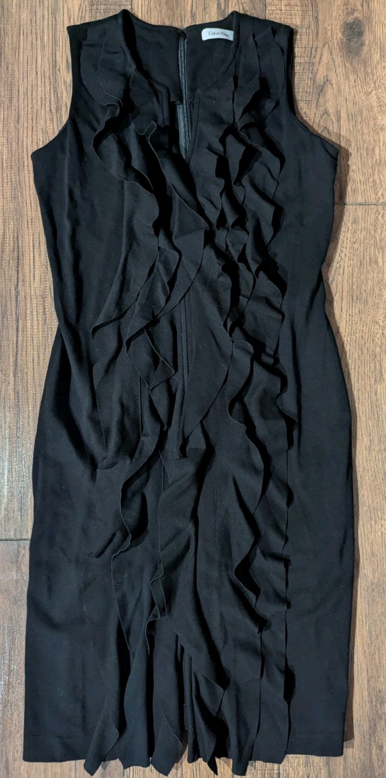 Calvin Klein Women’s Classic V-Neck Black Ruffle Mini Dress Size 8 NWT Dry Clean