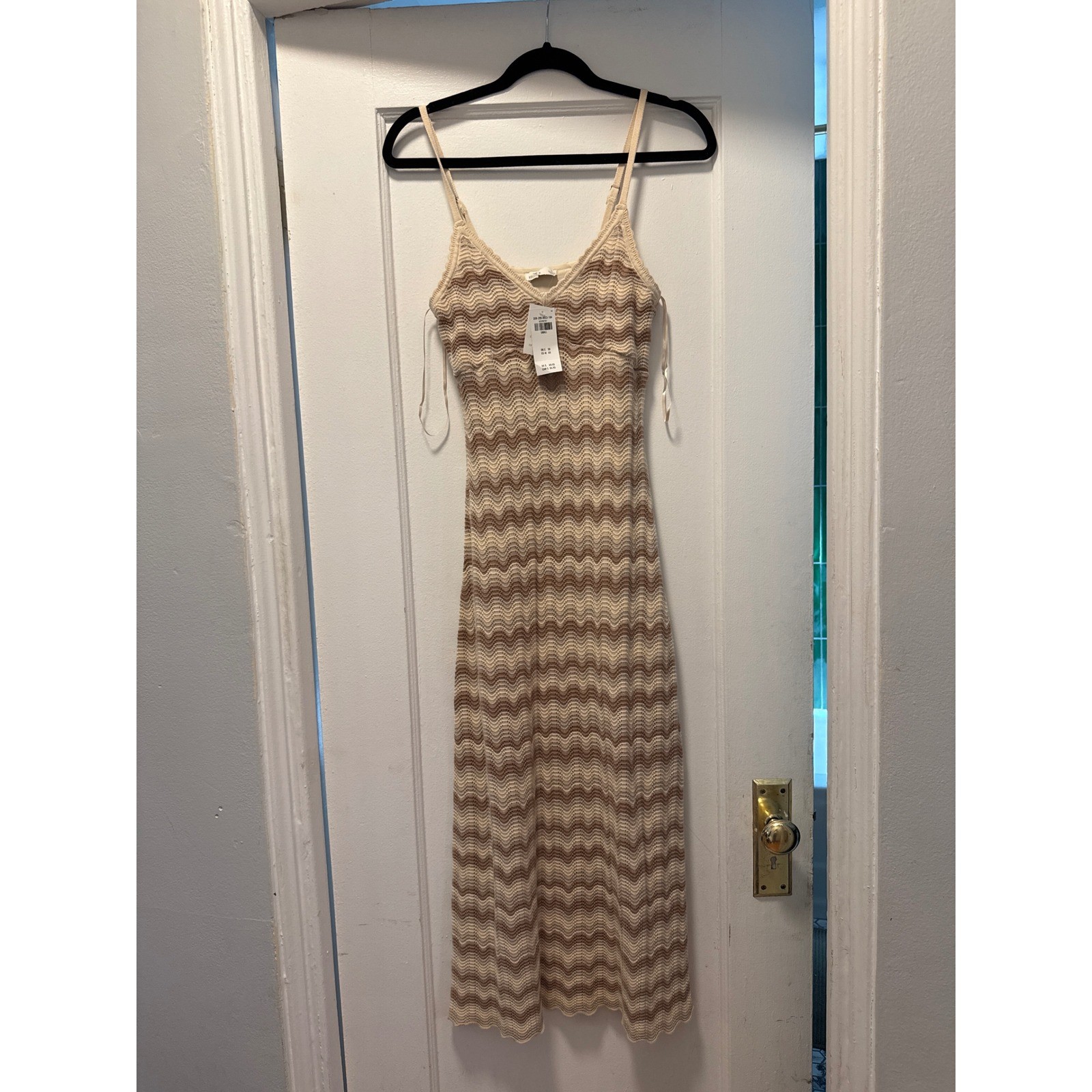 Hollister Crochet Midi Dress Tan Brown Chevron Wave Knit NWT Size 8