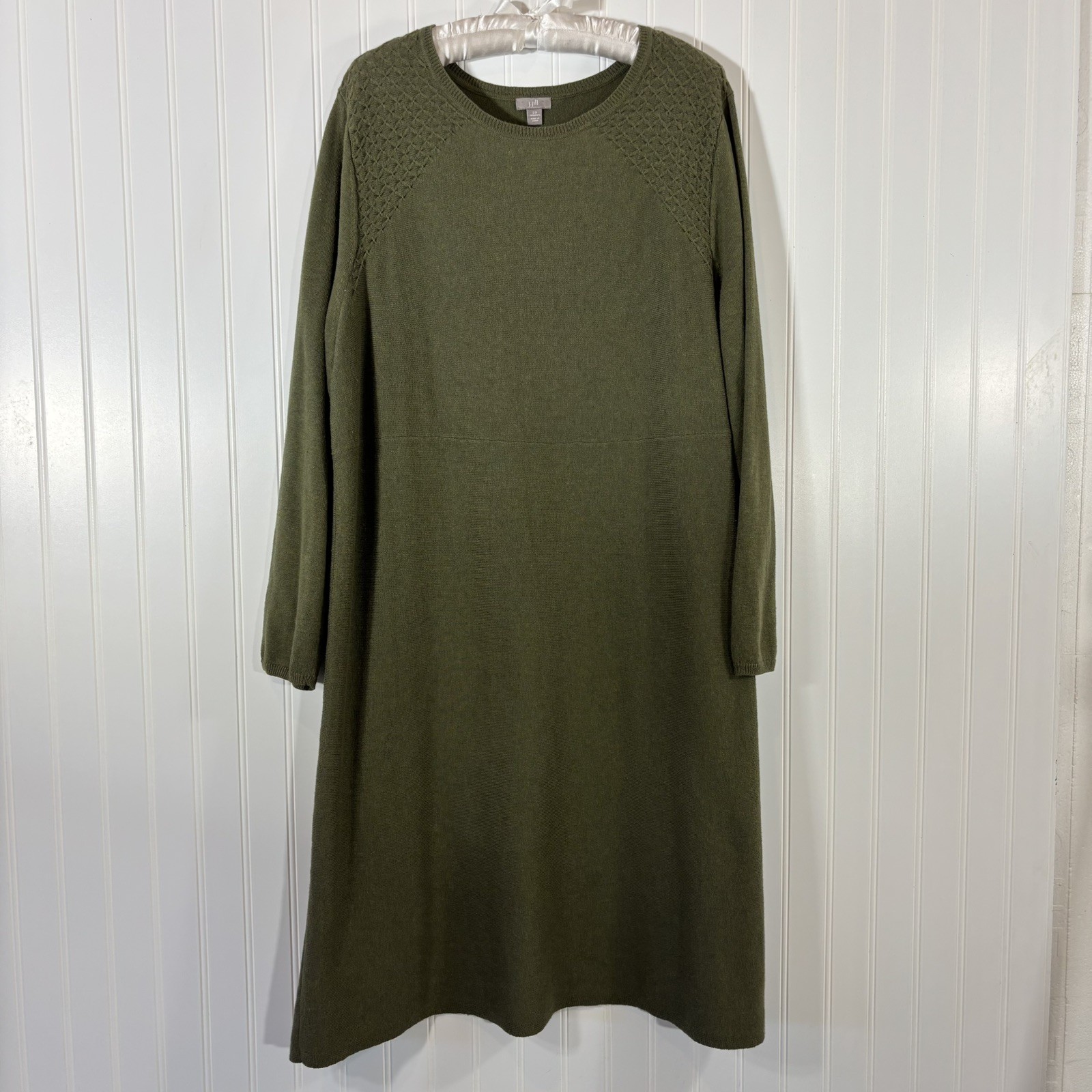 J. Jill Womens Green Sweater Dress 2X Cotton Capsule Classic Minimalist Teacher