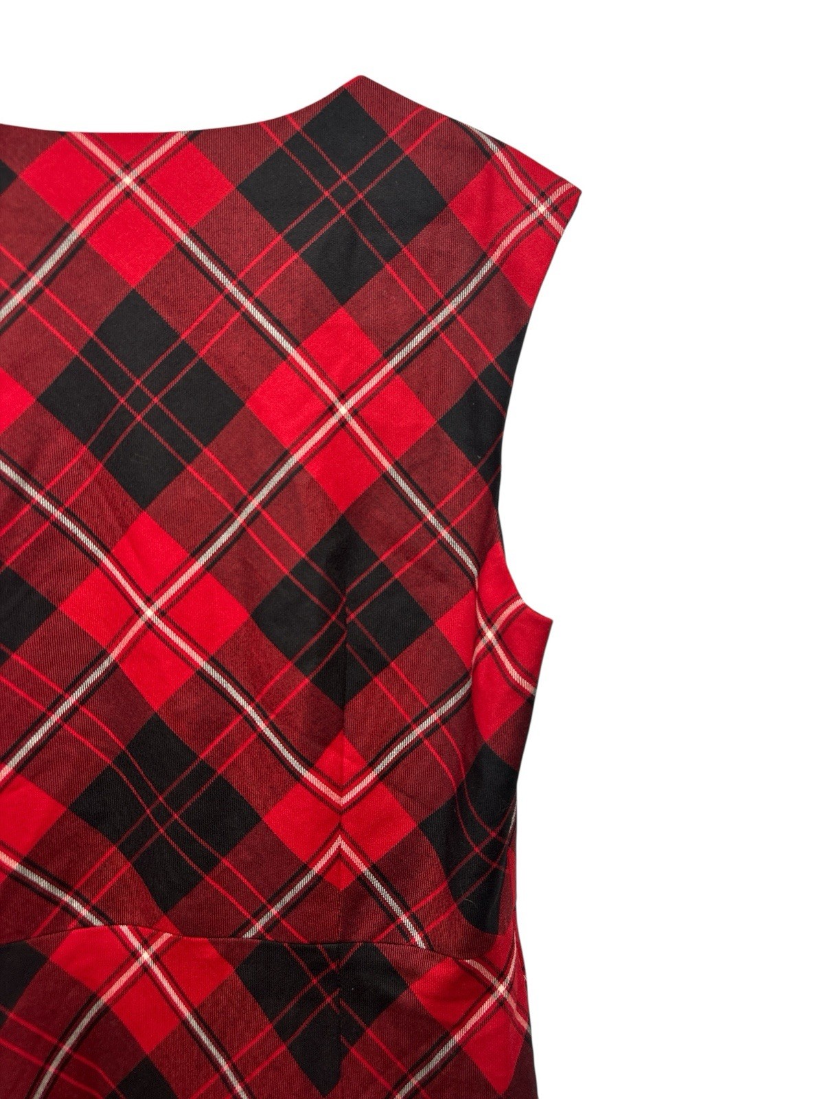 Pendleton 100% Wool Plaid Jumper Dress Red Tartan Sleeveless Size 16 Made in USA