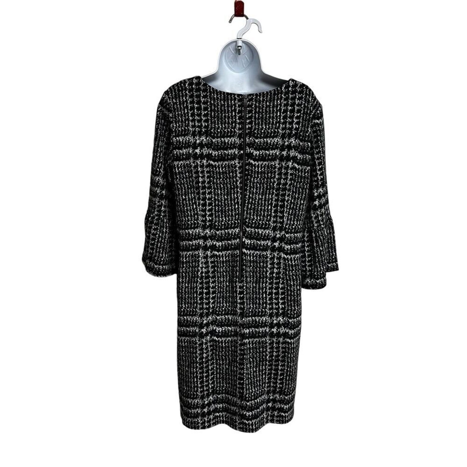 Talbots Glen Plaid Sheath Dress Shirred Bell Sleeve 3/4 Women’s Petite Large