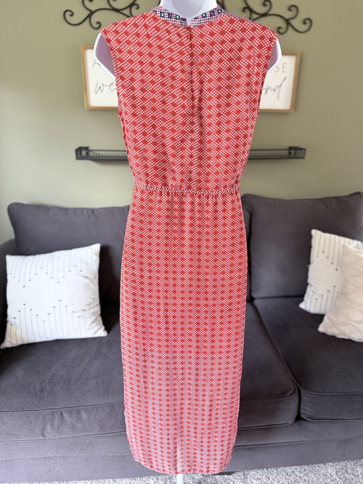 Tanvi Kedia Red Patchwork Boho Maxi Dress XS High Neck Woven Lyocell/Rayon Lined