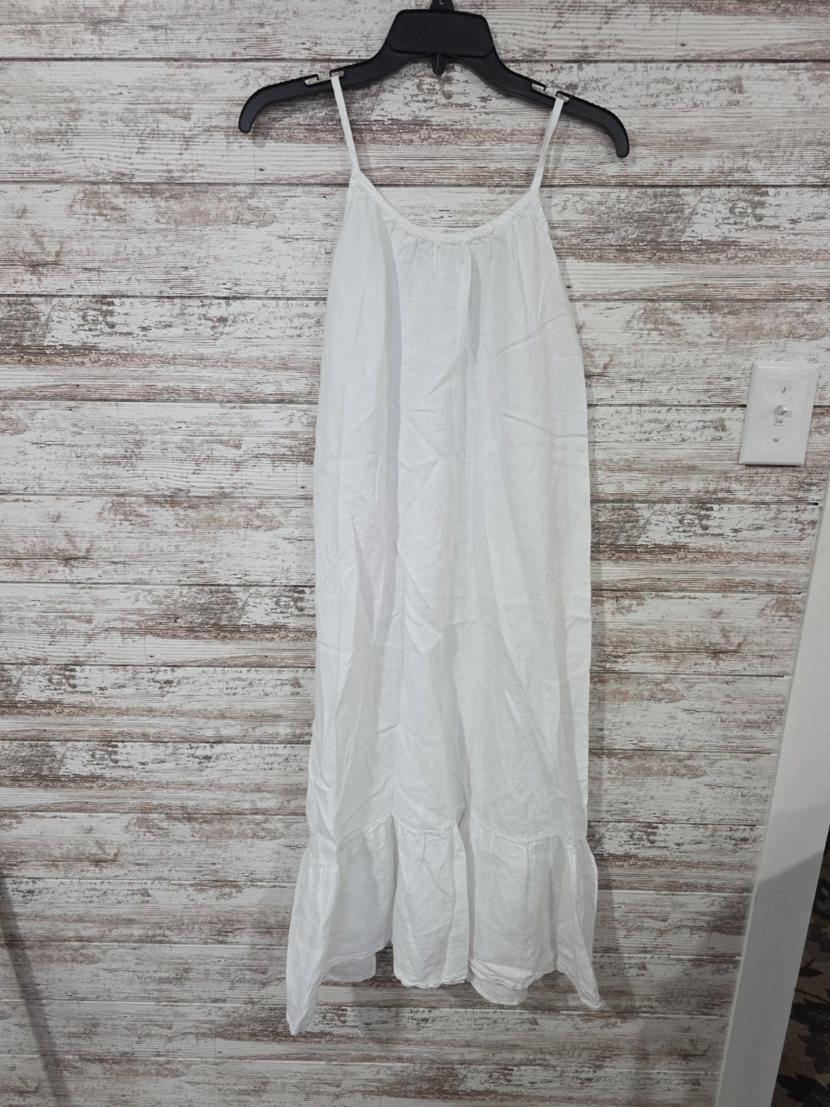 Bellambra Maxi Dress Womens L White Ruffle Sleeveless A-Line Modest Minimalist