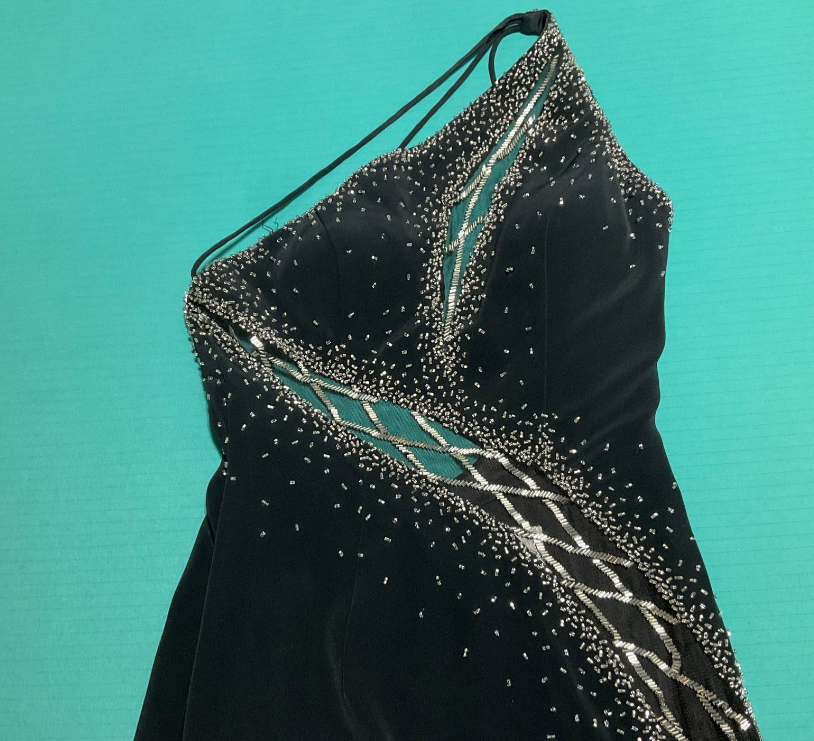 JASZ COUTURE Black Rhinestone Embellished FORMAL DRESS GOWN SZ 6 HOCO Cocktail