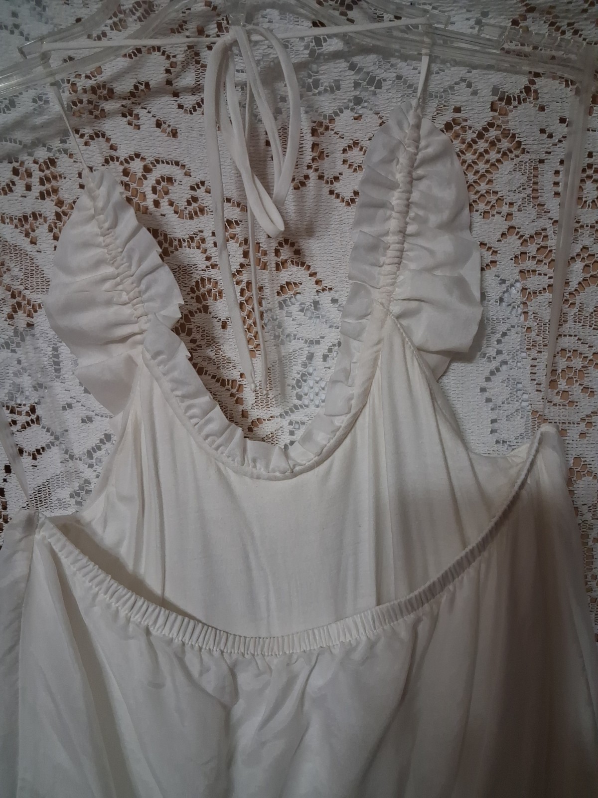 True Couture White Silk Cotton Ruffled Halter Dress NWT.
