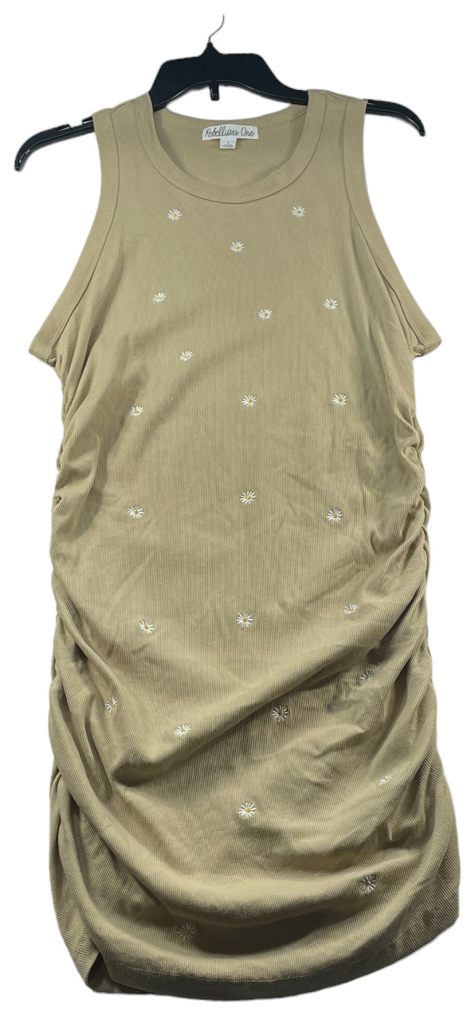 Rebellious One Dress Womens size Large Beige Floral Ruched Sides Ribbed New
