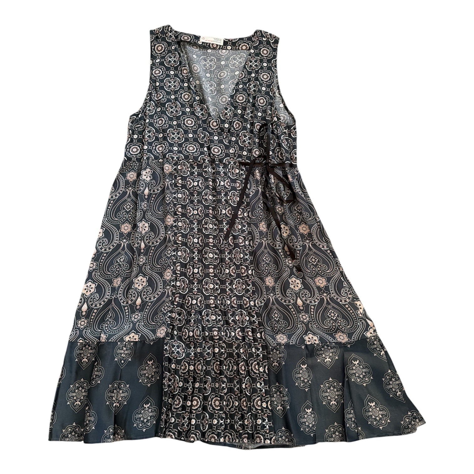 Odd Molly Women Grey Pink Paisley Medallion Pleated Wrap Dress Size 3 L