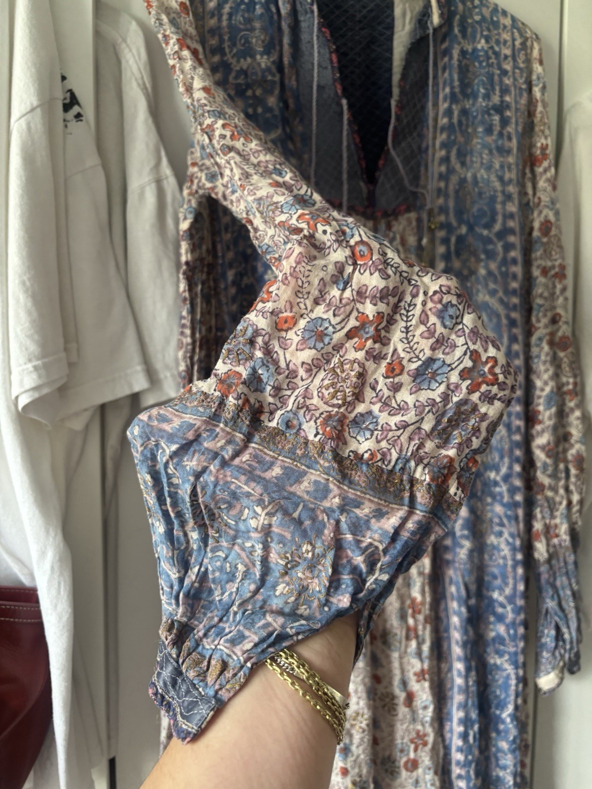 1970s vintage cotton gauze Indian block print dress true vintage antique size M