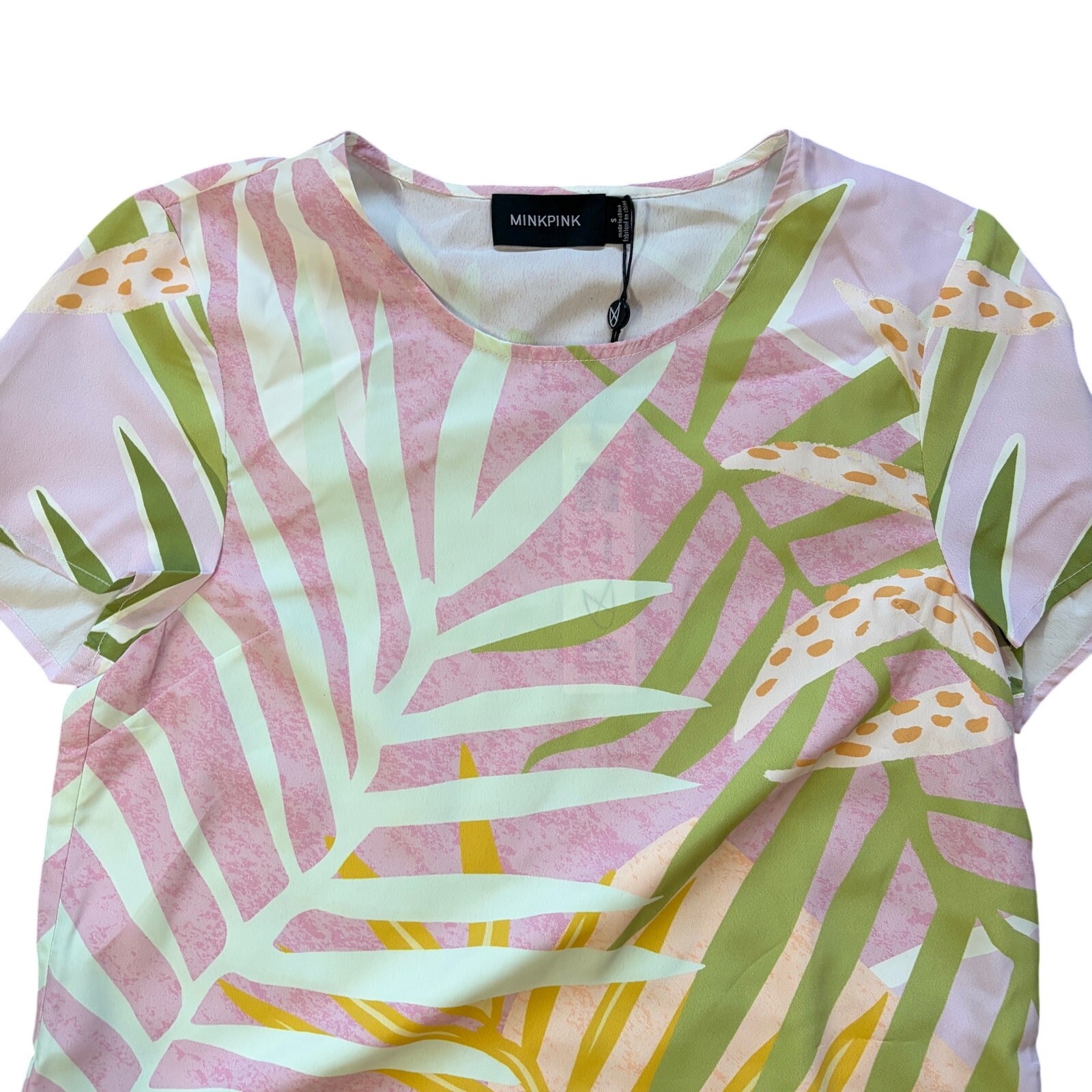 MINKPINK Palm Springs Tee Dress Mini Pink Resort Beach Vacation Colorful S NWT