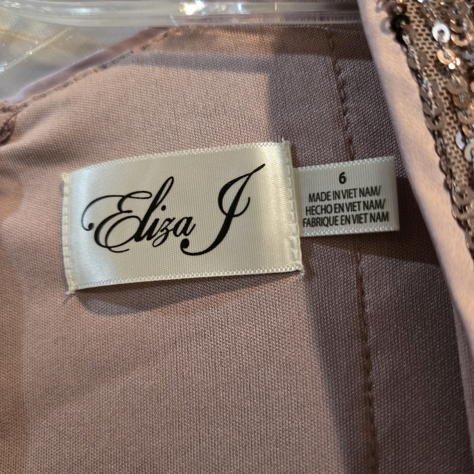 Eliza J Cocktail Sequin Mini Dress~ Rose Gold V-Neck Sheath/Balloon Sleeves NEW
