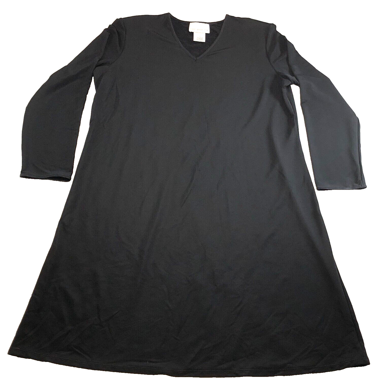 Susan Graver Womens A-Line Dress Sz L Black V-Neck Stretch Shoulder Pads NWOT