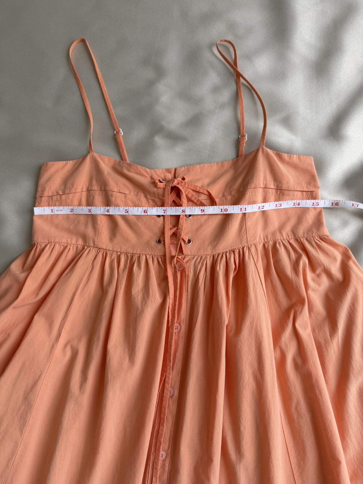 Stitchdrop Coral Orange Lace Up Smocked Maxi Dress Women’s S Cottagecore