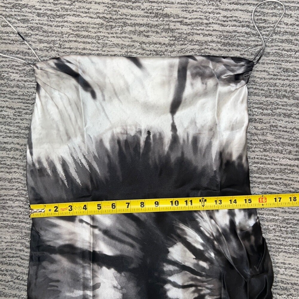 Retrofte Auris Draped Printed Silk Mini Dress Black Tye Die XL