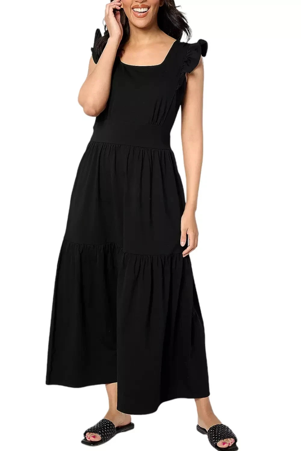 AnyBody Womens Dress Maxi Sz L Knit Jersey Square Neck Black A647636