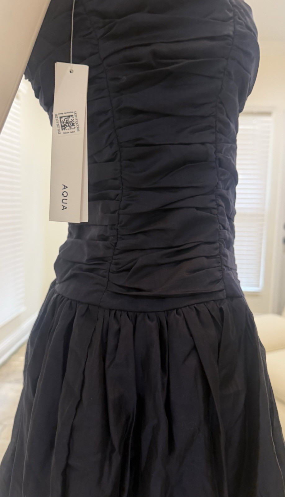 AQUA Sweetheart Navy Ruched Bubble Mini Dress Size M