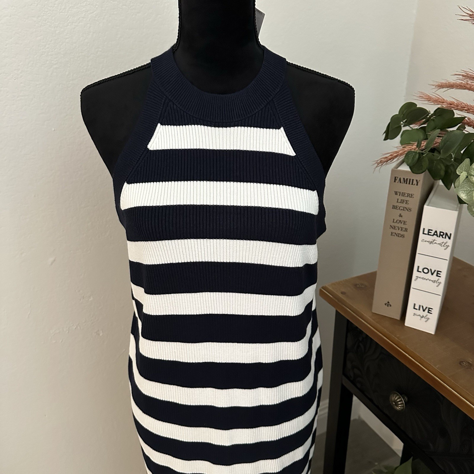 NWT Old Navy Midi Haltered Top, Over-the-head, Navy And White Stripped Dress
