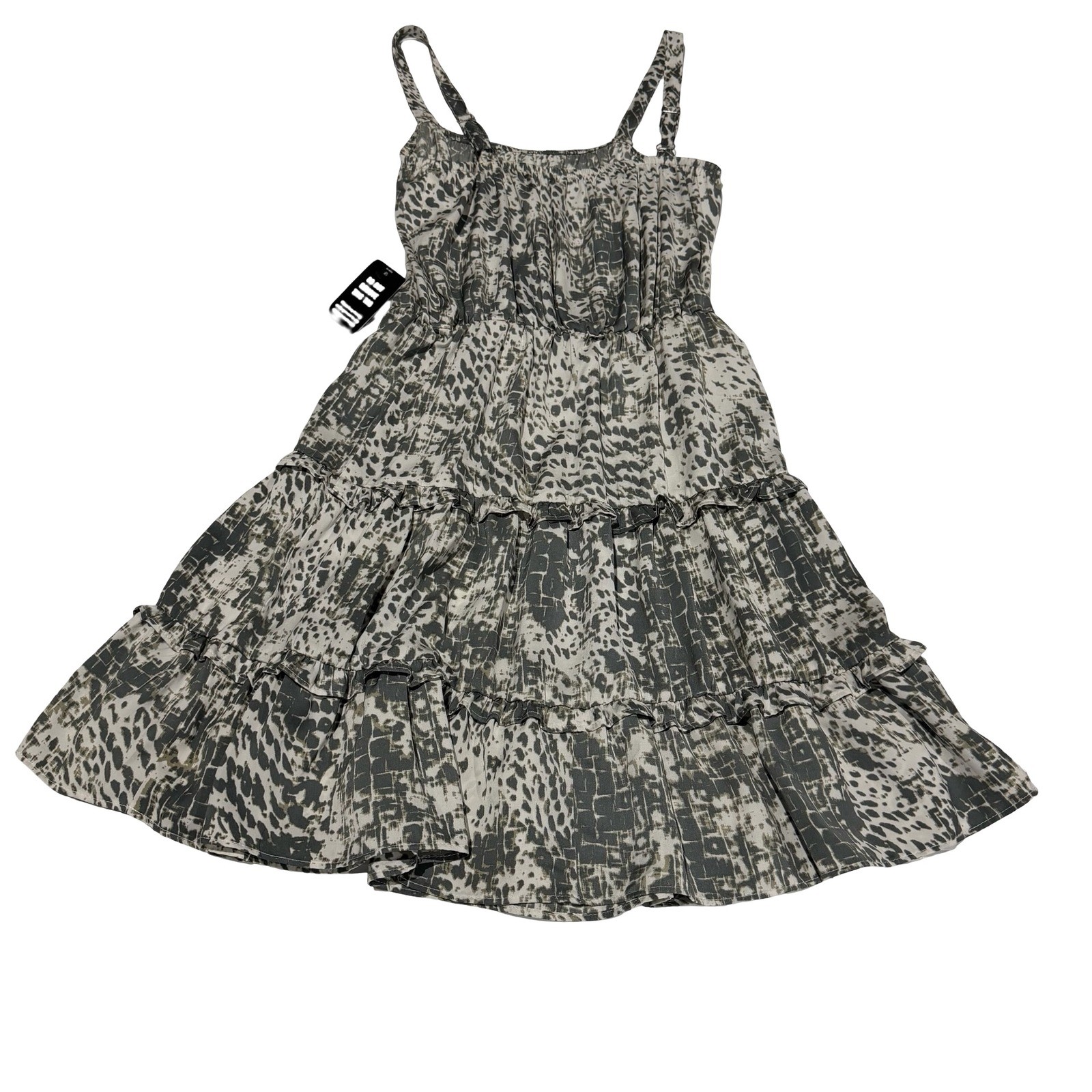 Express Womens Tiered Mini Dress Grey White Animal Print Sleeveless Size XS