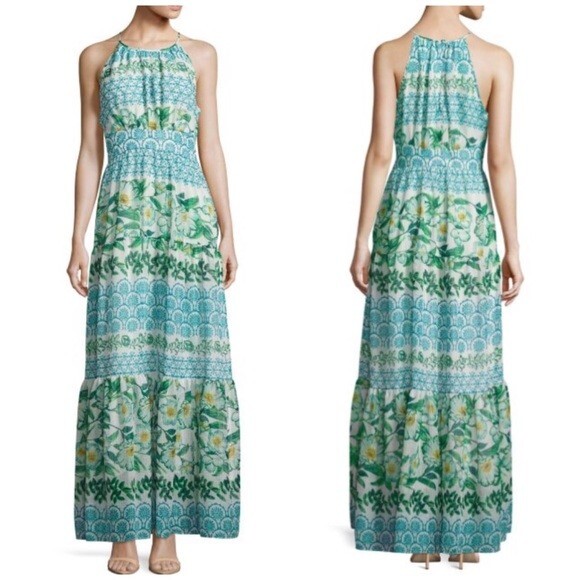 Eliza J. Green Floral Halter Maxi Dress