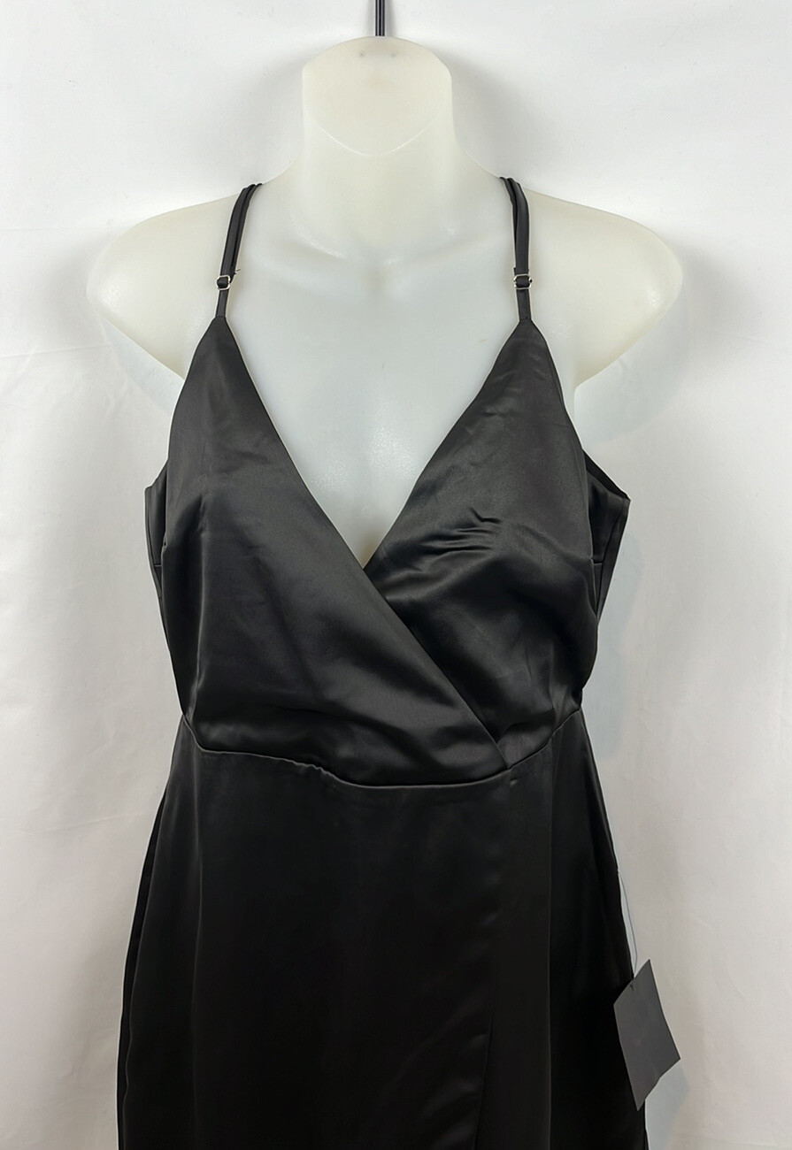 Lulus What a Stunner Black Satin Asymmetrical A-Line Mini Dress Size M – NEW