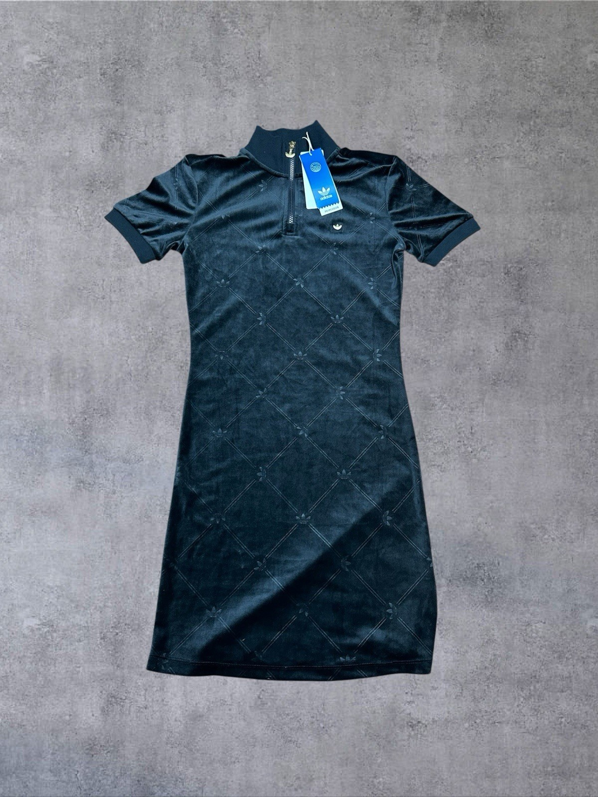 adidas Originals Plush Velvet Trefoil Short Sleeve Monogram Dress Women’s Small