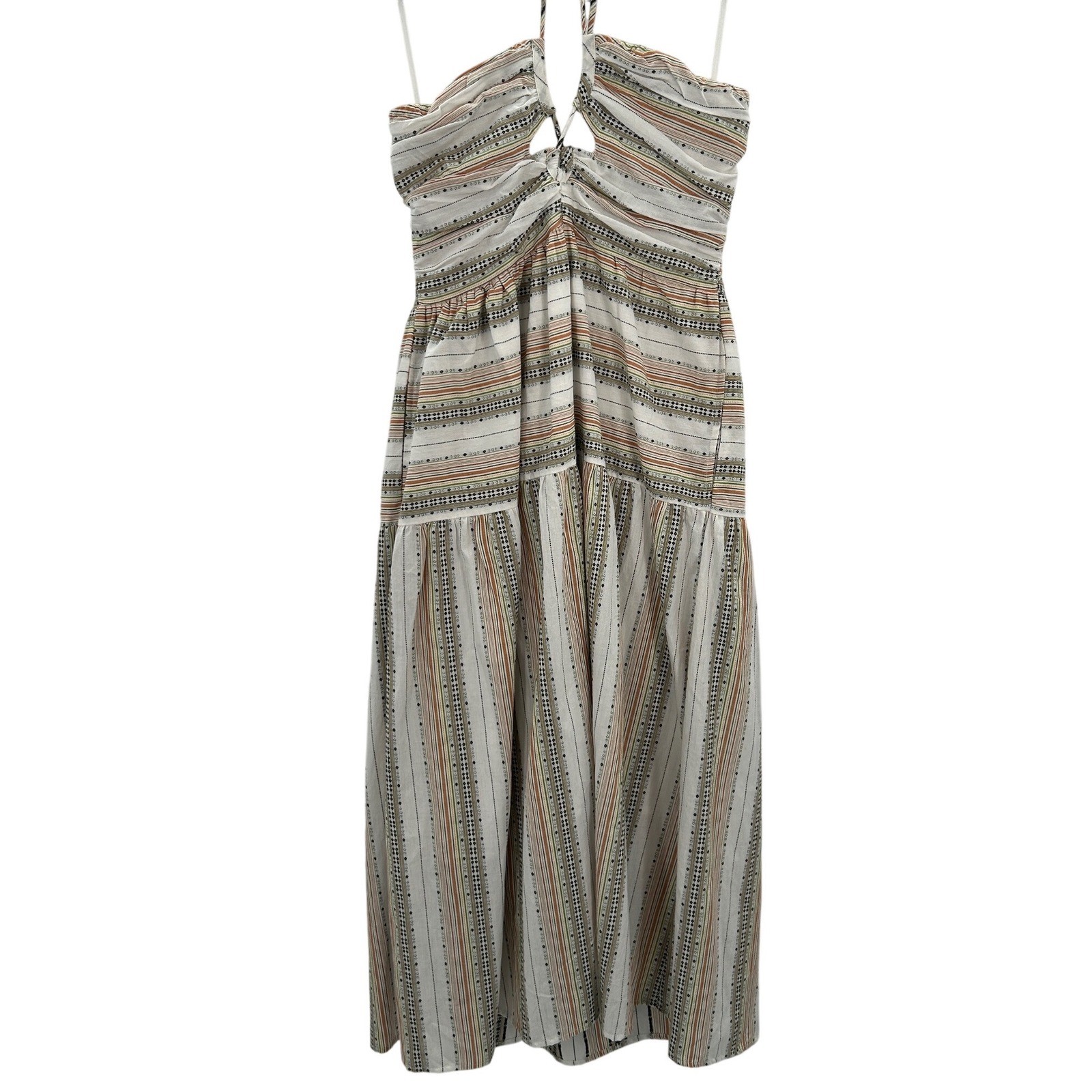 DRA Los Angeles Chienti Striped Halter Midi Dress Womens Medium Cotton White