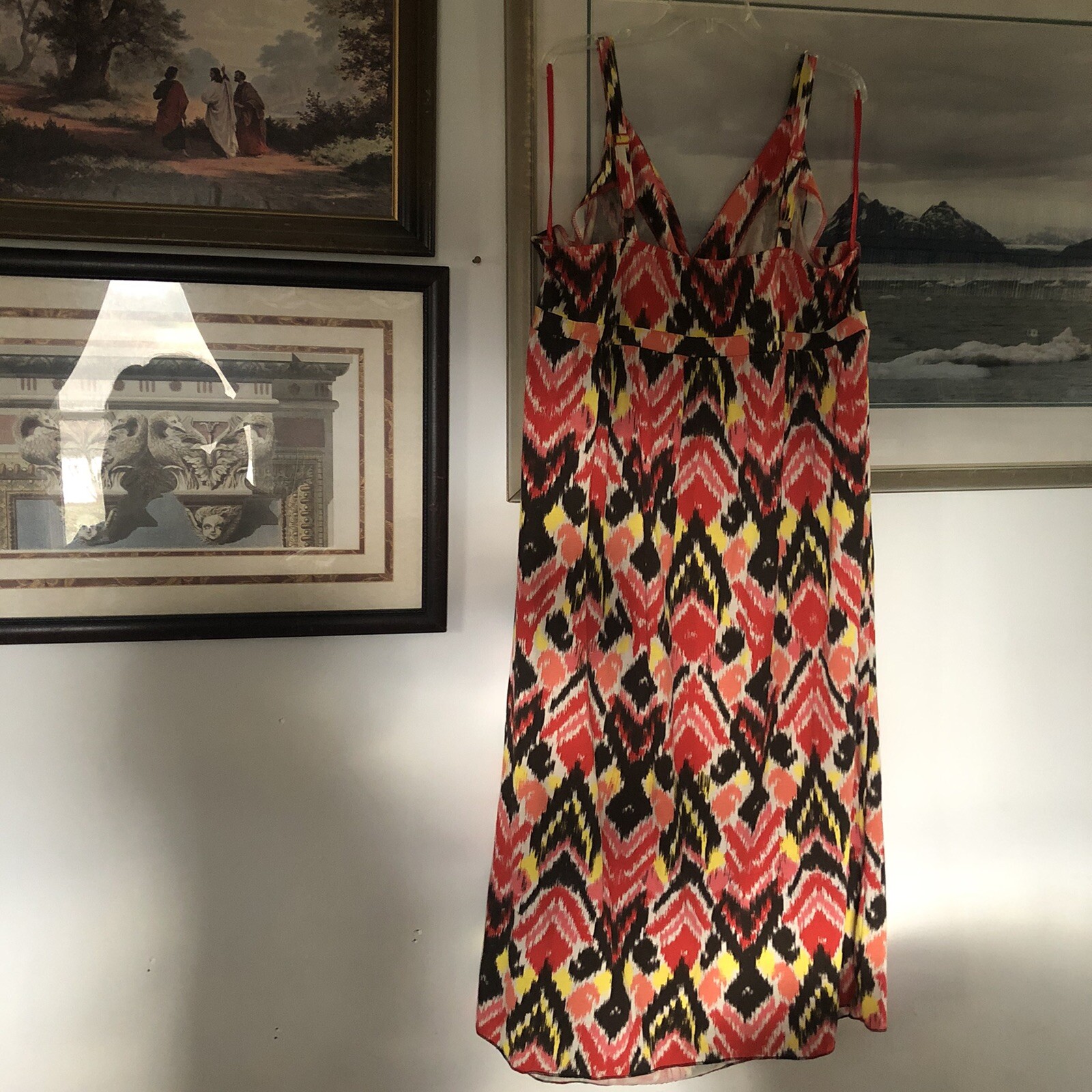 Fashion Bug Red Brown yellow ikat print maxi dress sleeveless Plus Size 3X A1303