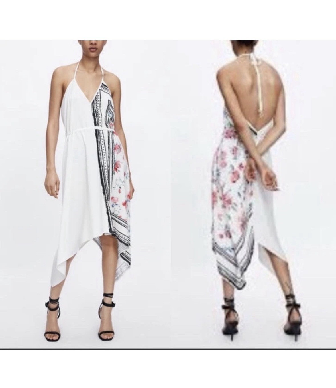 Zara asymmetric handkerchief style halter V-neck dress