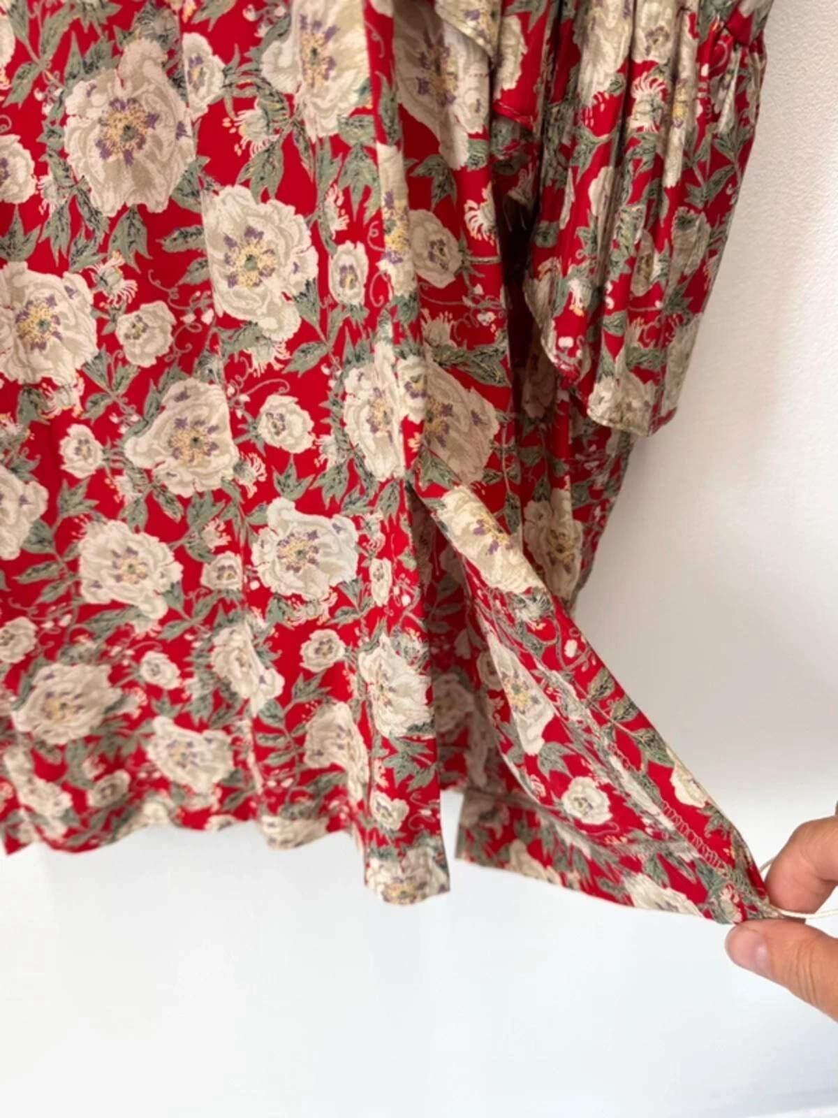Vintage 80s Red Floral Ruffle Dress