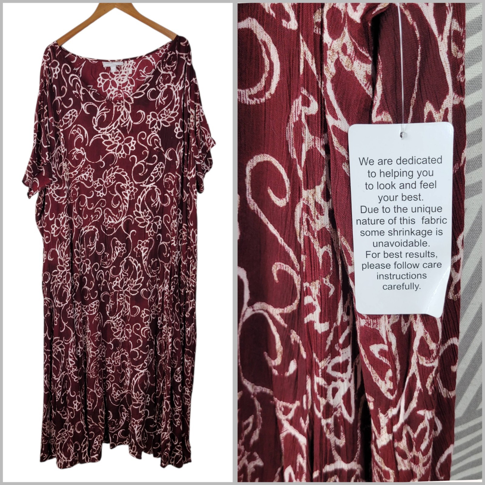 NEW Woman Within Shirt Dress Plus 5X Maxi Gauze Red Floral Lightweight Flowy