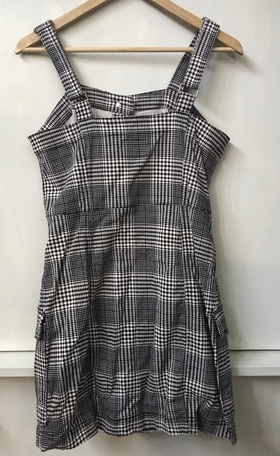 Tinsel Town Mini Dress Size M Sleeveless Button-Up Pockets Stretch Plaid